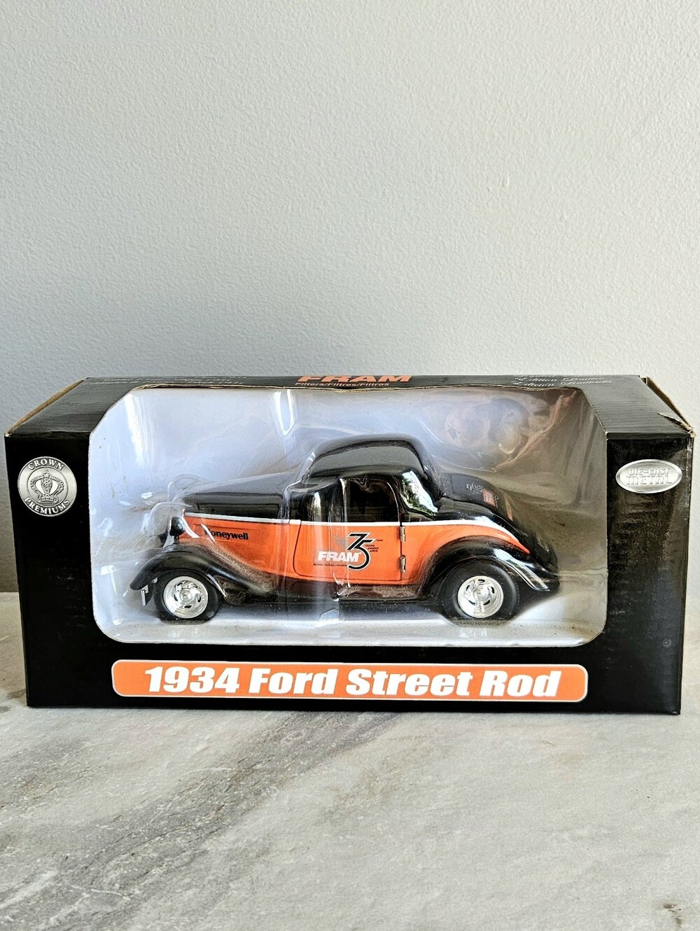 Crown Premiums 1934 Ford Street Rod Diecast Bank FRAM 75th Anniversary 1:24 NWOT
